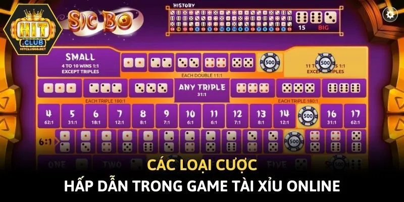 Các loại cược hấp dẫn trong game tài xỉu online