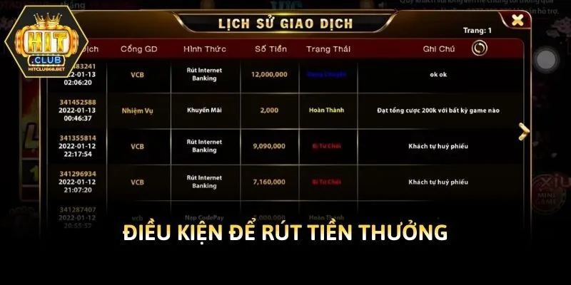 Điều kiện để rút tiền thưởng